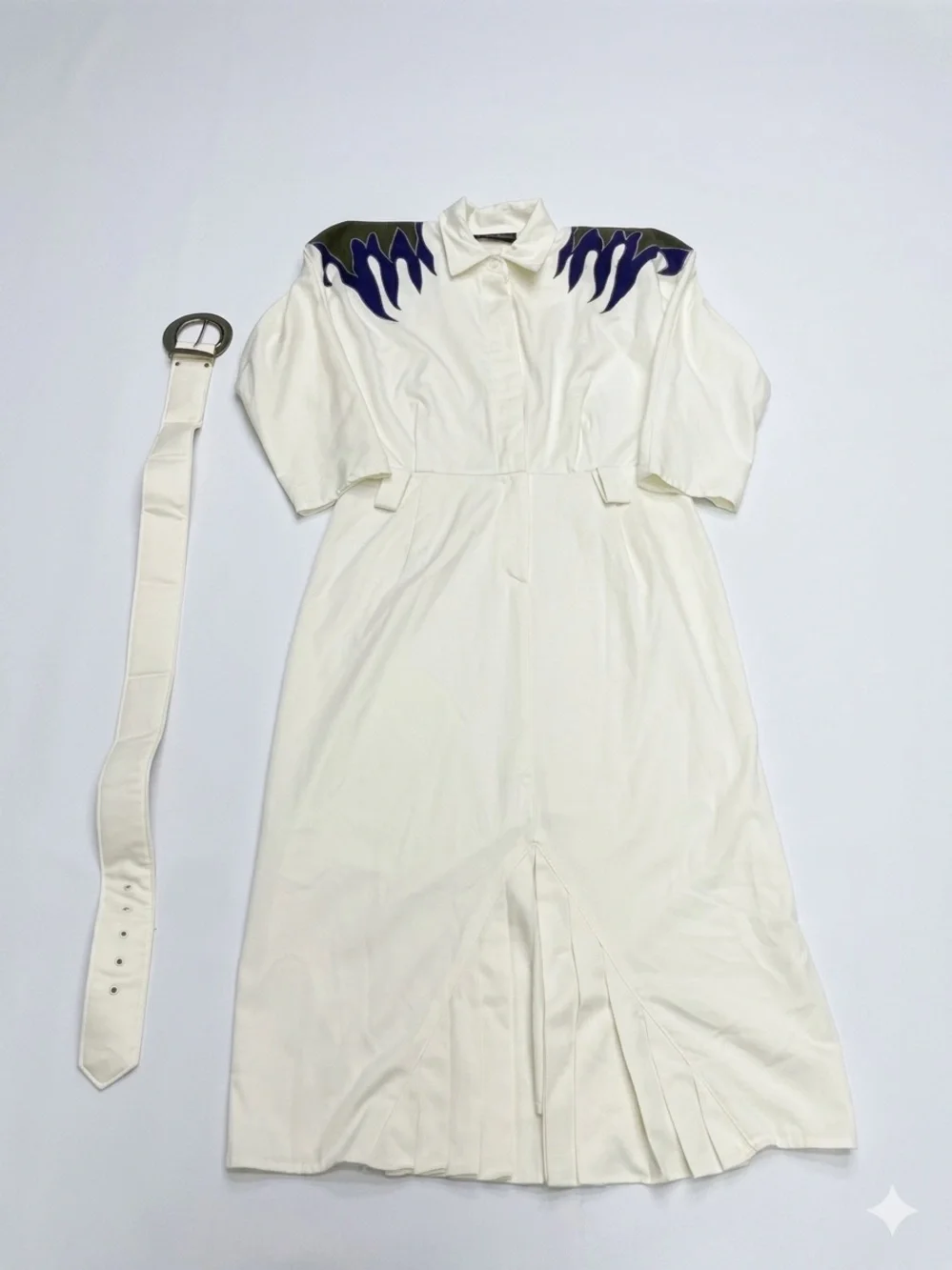 Vintage Positive Influence White Flame Shoulder Western Midi Dress Set 9/10